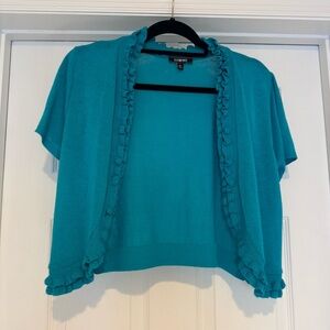 Elementz Teal/ tourquoise Ruffled short sleeve cardigan